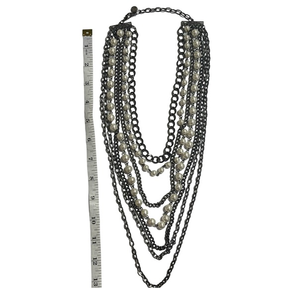 R.J. Graziano Faux Pearl and Black Chain Multi-Strand Necklace - Picture 9 of 9
